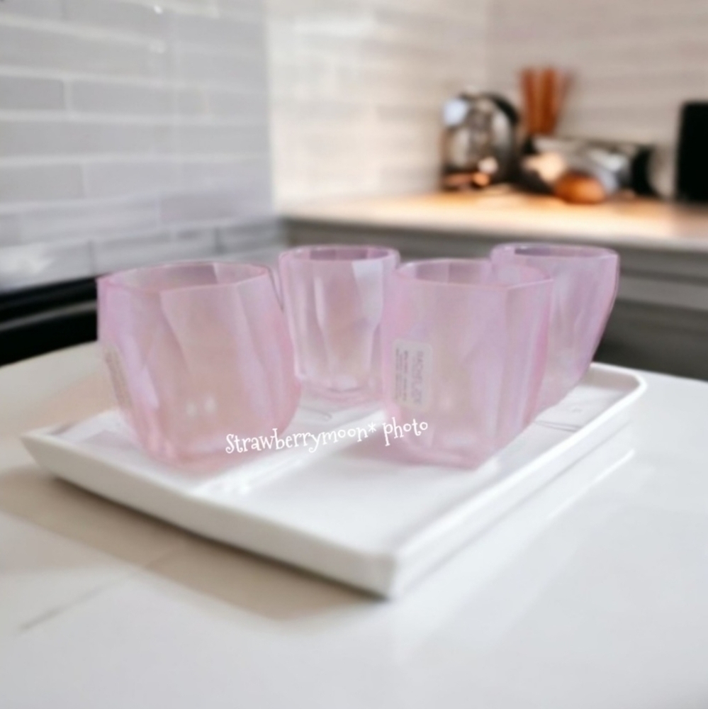 4pc RACHEL ZOE Frosted PINK ACRYLIC CRYSTAL TUMBLER Drink GLASS SET Christmas - Picture 6 of 6